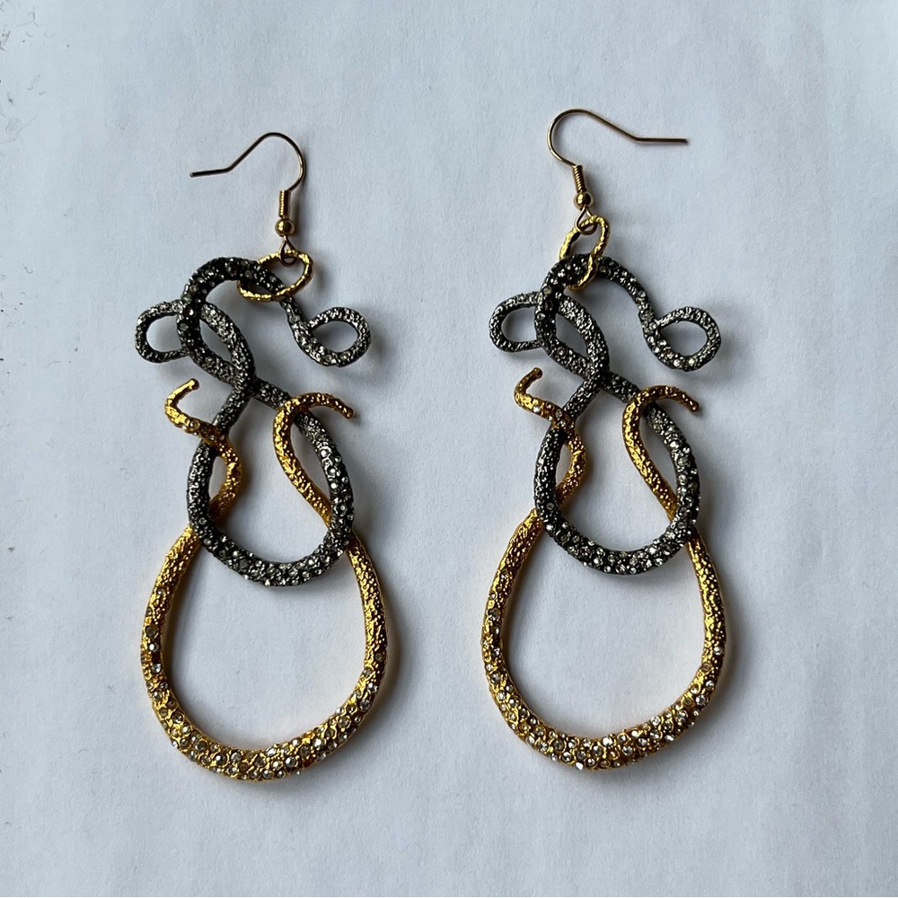 Alexis Bittar Two-Tone Gold and Black Textured Loop Drop Earrings